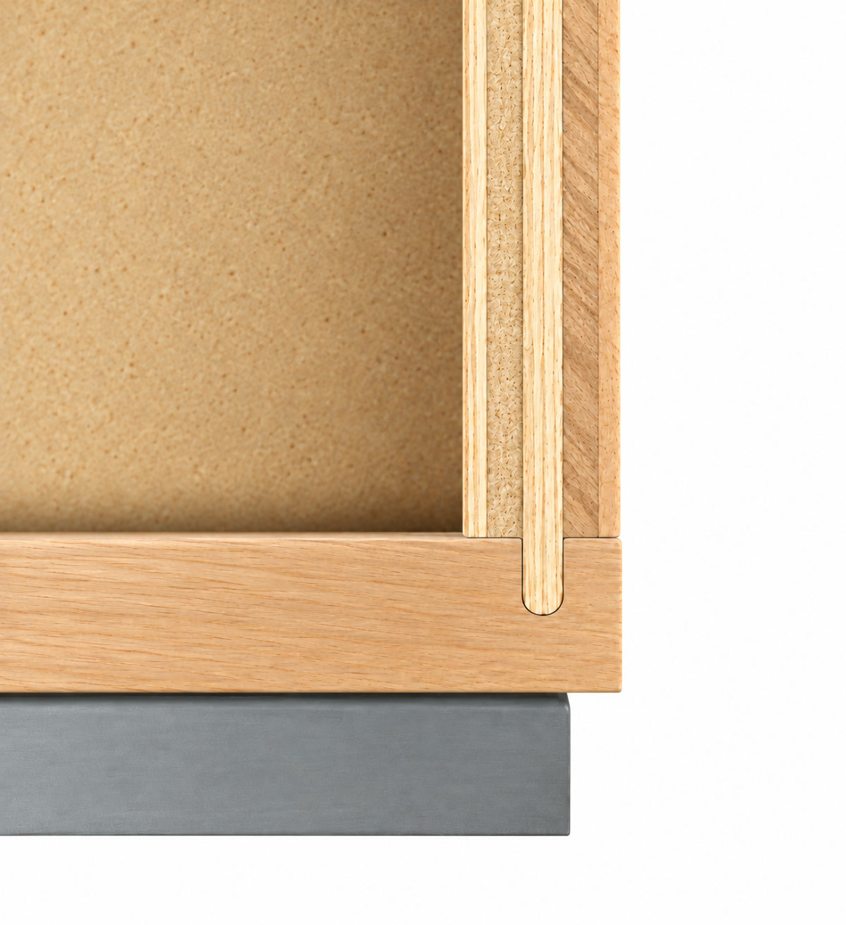 Plywood panel fitted into a groove in solid wood, shown in cross-section